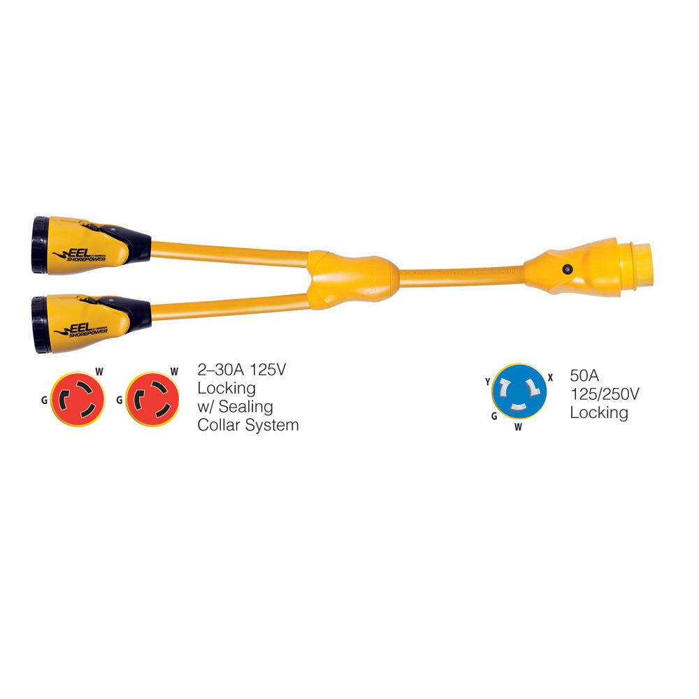 Marinco Y504230 EEL 230A125V Female to 150A125250V Male Y Adapter Yellow Y504230