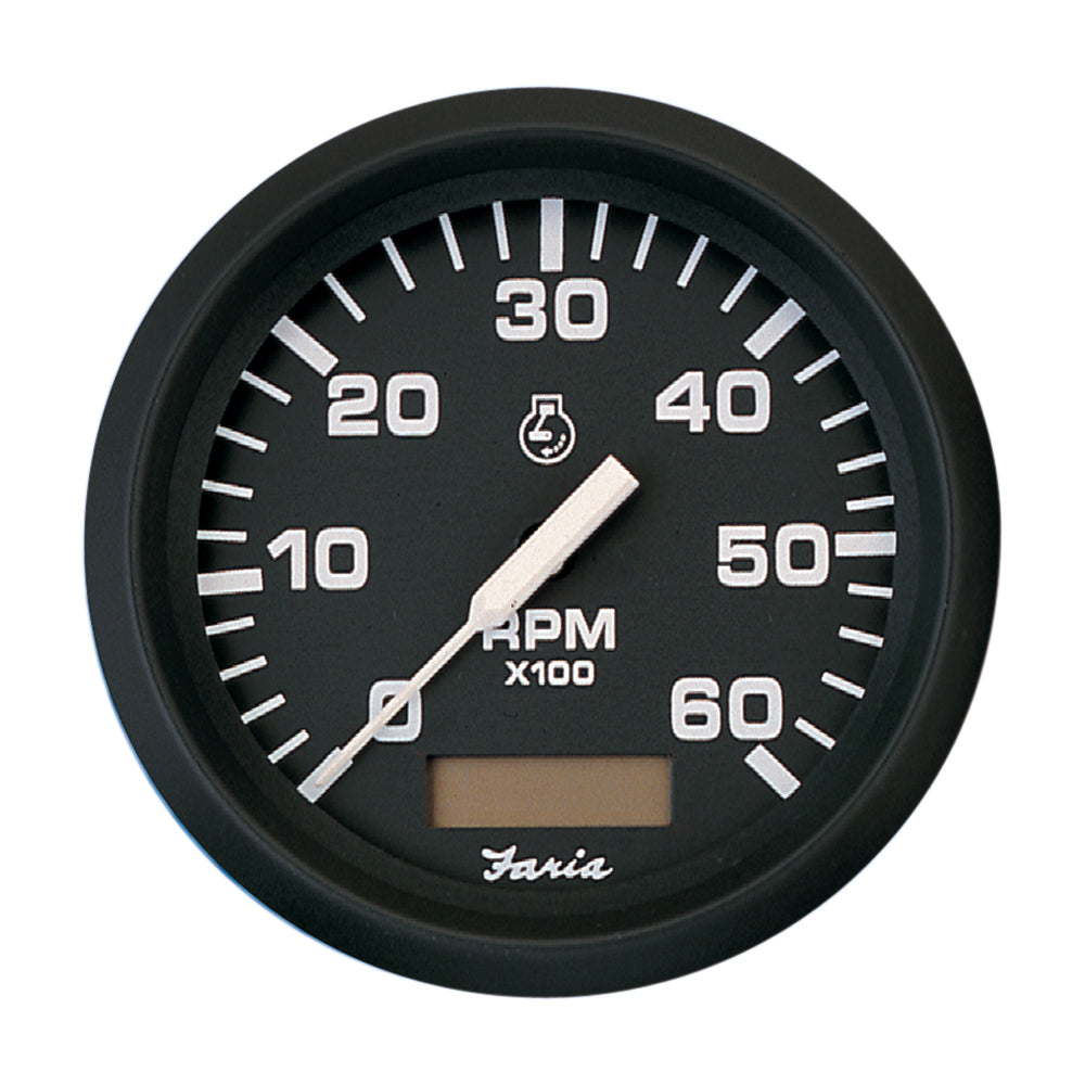 Faria Euro Black 4 Tachometer wHourmeter  6000 RPM Gas  Inboard 32832