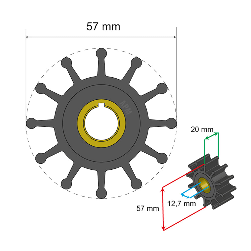 Albin Group Premium Impeller Kit 57 x 127 x 20mm  12 Blade  Key Insert 0601013