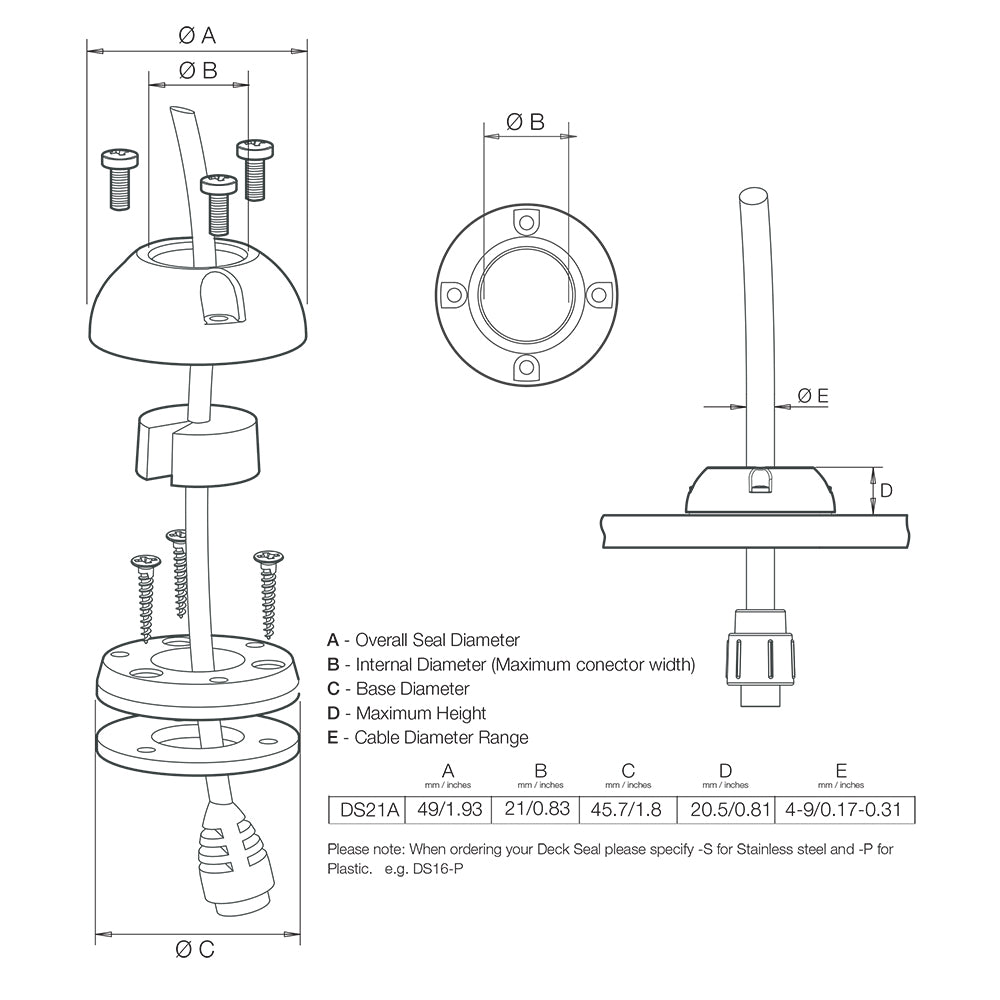 Scanstrut DS21AS Vertical Cable Seal  Stainless Steel DS21AS