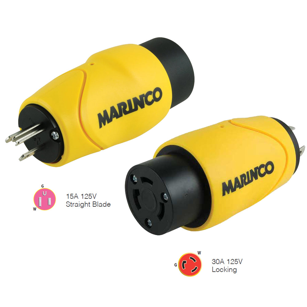 Marinco Straight Adapter 15Amp Straight Male to 30Amp Locking Female Connector S1530