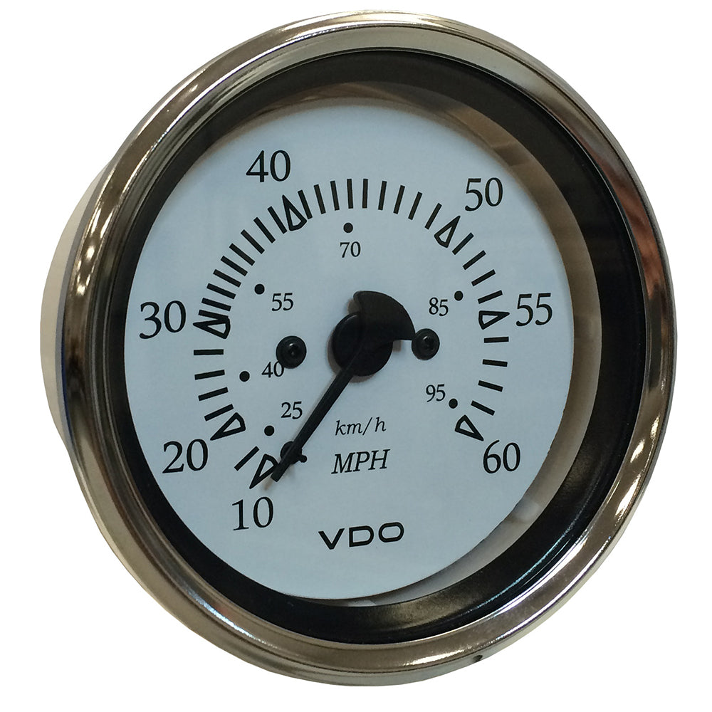 VDO Cockpit Marine 85MM 338 Pitot Speedometer  0 to 60 MPH  White DialChrome Bezel 26015270