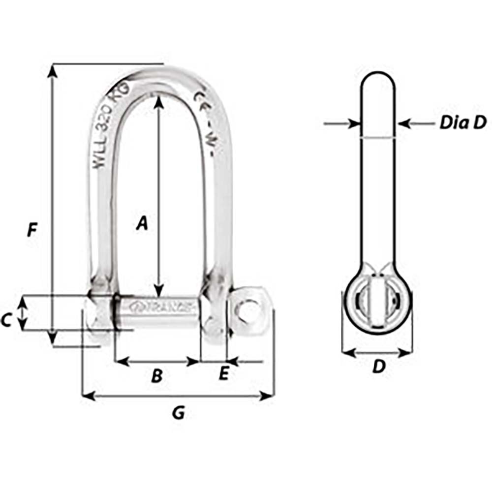 Wichard SelfLocking Long D Shackle  Diameter 8mm  516 01214