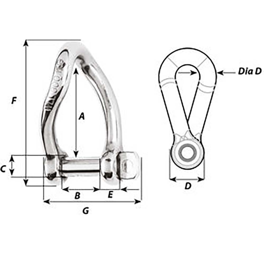 Wichard SelfLocking Twisted Shackle  Diameter 8mm  516 01224