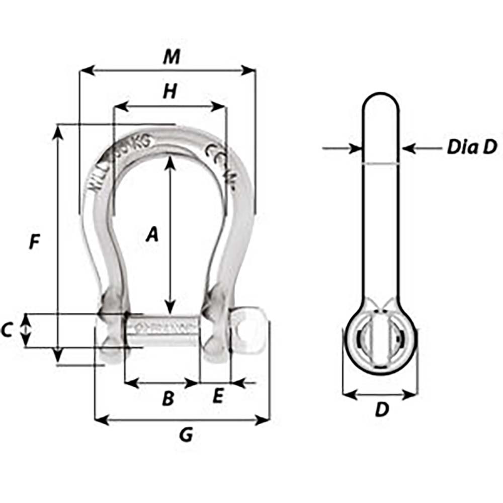 Wichard SelfLocking Bow Shackle  Diameter 10mm  1332 01245