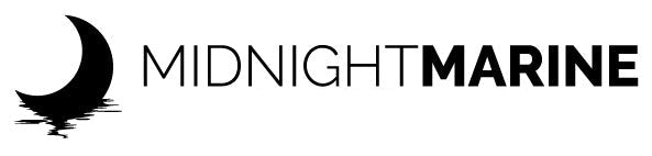 Logo of Midnight Marine with a crescent moon and water design.